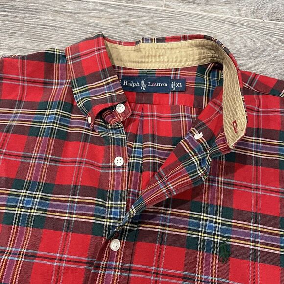 VTG Polo Ralph Lauren SHIRT XL Men Button Up Blue Red Plaid Baggy 90s Tartan - Picture 2 of 5